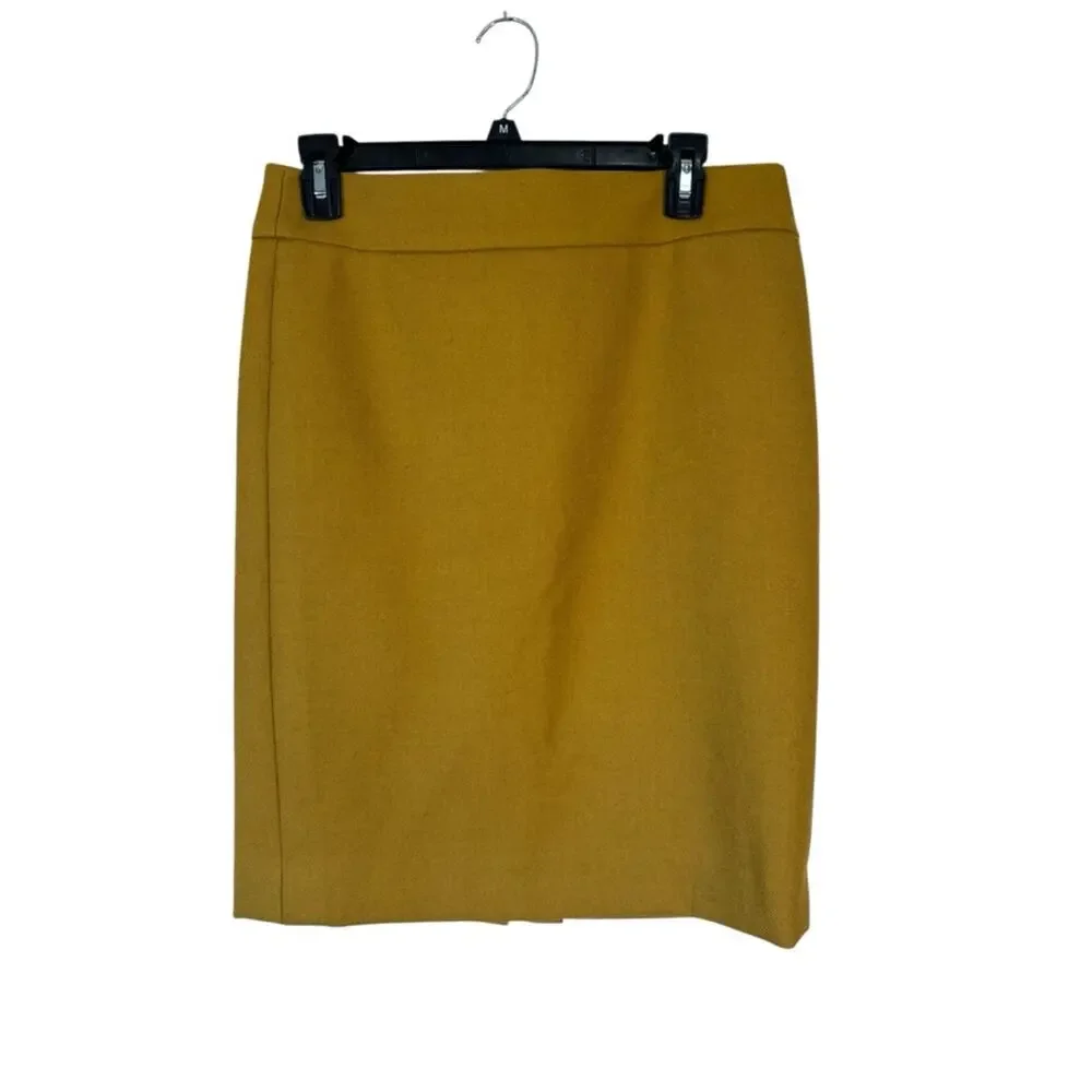 J Crew Mustard Yellow Wool Pencil Skirt Womens 6 Preppy Mini Academia Classic